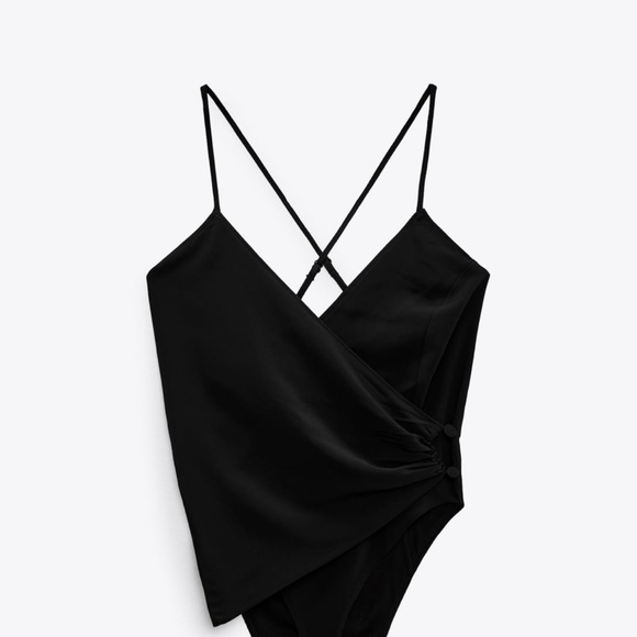 Zara NWT V-neck Black Spaghetti Strap Bodysuit - Picture 9 of 10